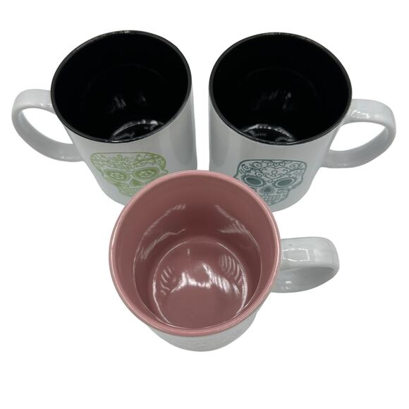Sugar Skull Day of the Dead Mugs Set of 3, 8 oz Pink Lime Teal - Picture 5 of 6